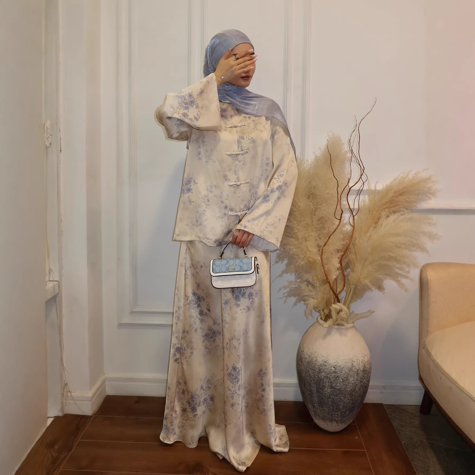 Ensemble jupe et veste musulmane pour femme, jupe longue, ensemble 2 pièces, imprimé floral, veste à simple boutonnage, tenues Eid Ramadan Dubaï