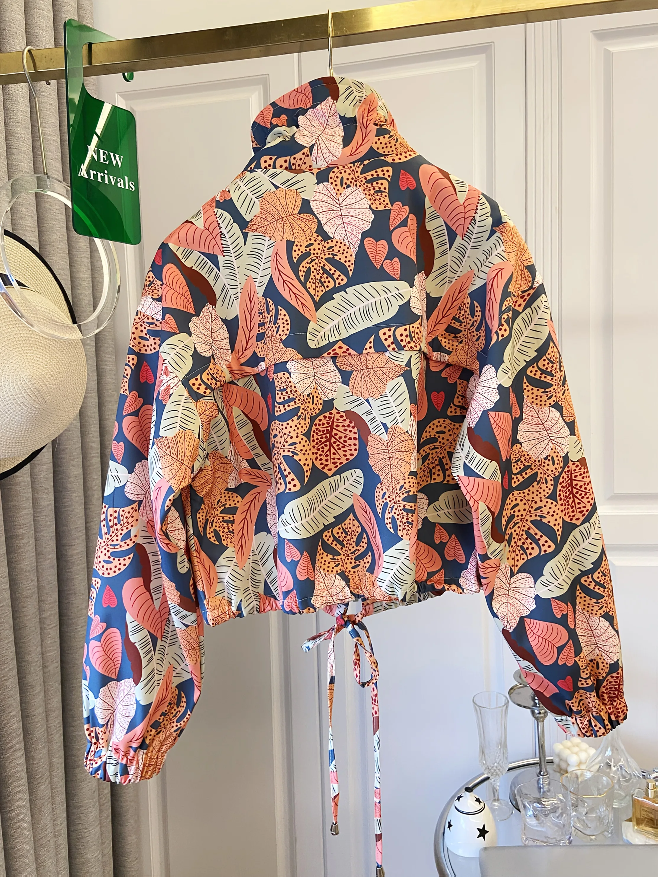Veste décontractée à cordon de serrage imprimée à la mode pour femmes |   Printemps/Été, polyvalent pour les trajets quotidiens, les vacances et les soirées élégantes