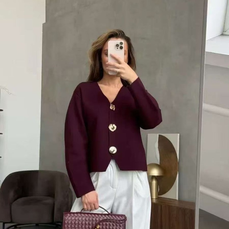 Blouse Pull Femme Col V Manches Longues Tricot Confortable Chic Nouvelle Collection Polyvalente Élégante Distinctive