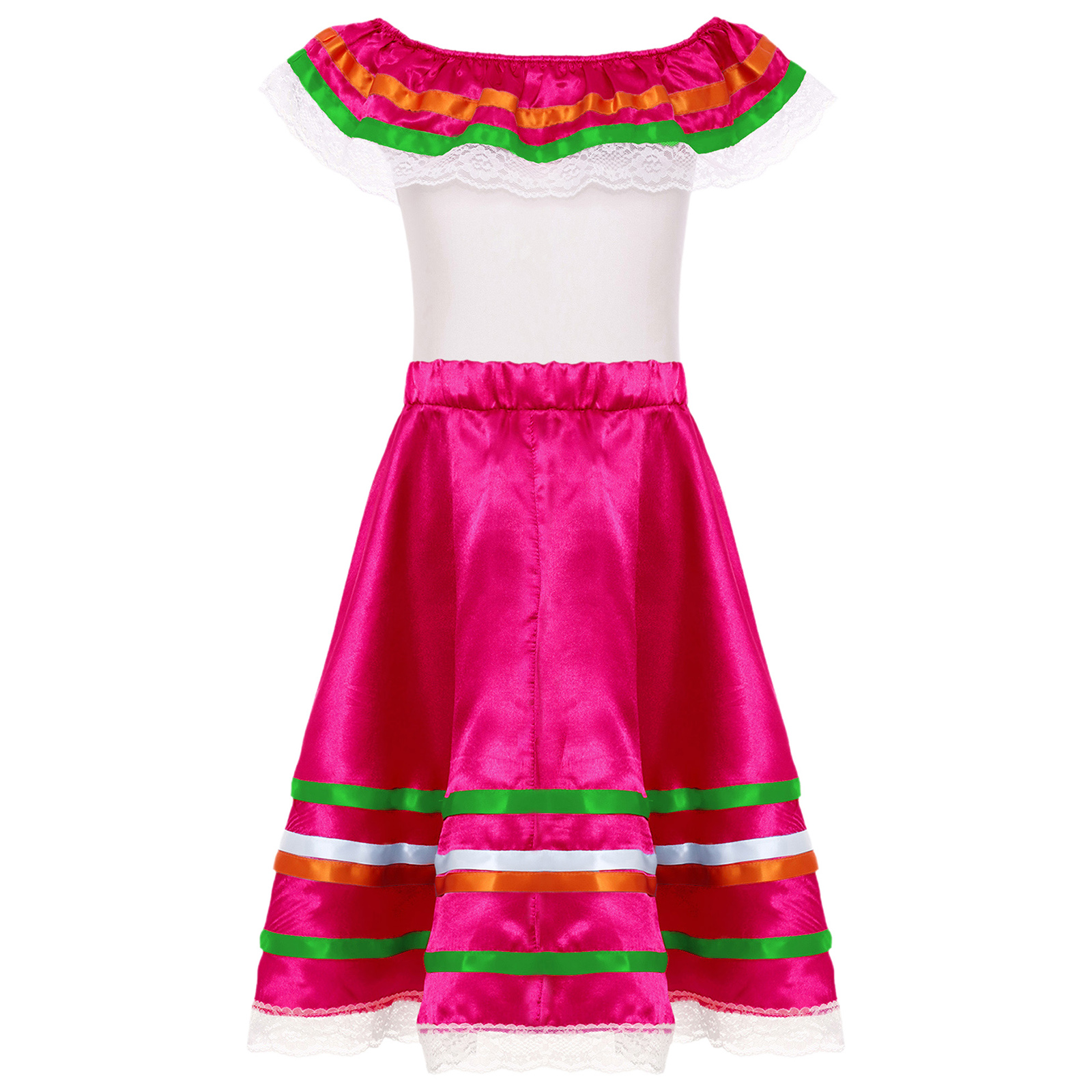 Robe de danse Flamenco mexicaine 2 pièces pour filles, tenue à épaules dénudées, haut à volants avec jupe, ensemble d'activités mexicaines, Costumes de carnaval