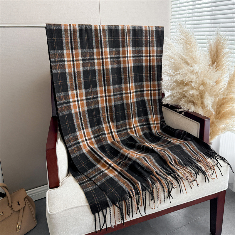 Écharpe d'hiver de luxe à carreaux pour femme, châle pashmina chaud et épais, écharpe-couverture à franges, foulard décontracté pour femme