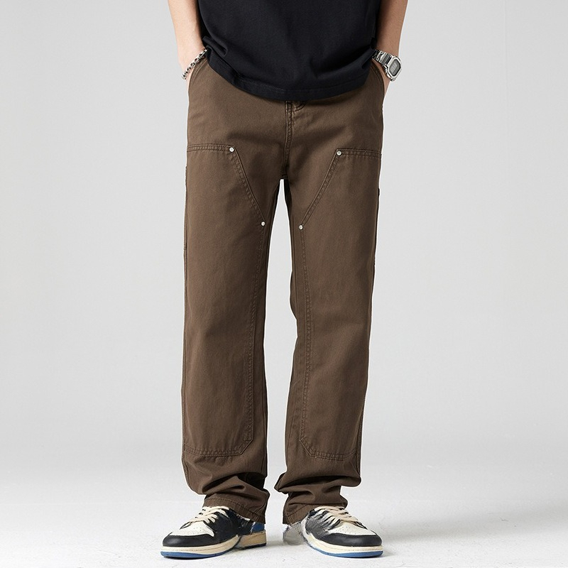 Américain nouvelle mode hommes couleur unie décontracté à la mode ample droite épissé haute rue pantalon mâle Streetwear pantalon vêtements