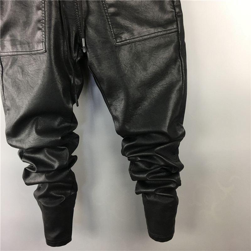 Pantalon Cargo Harem Décontracté pour Homme, Style Hip-Hop Urbain, en Similicuir PU, Longueur Standard, Automne Hiver, Noir, Grande Taille