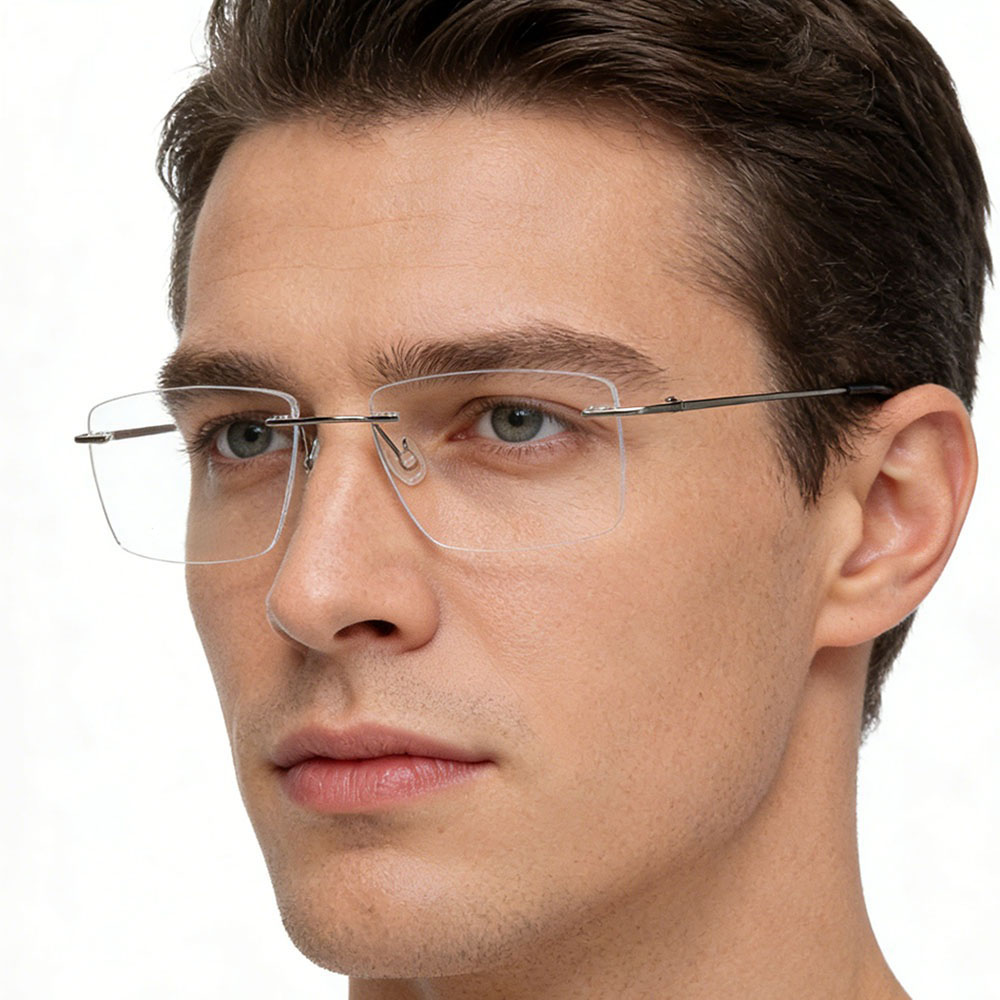 Montures de lunettes carrées classiques sans monture pour hommes, légères, avec plaquettes de nez confortables, lunettes de vue tendance pour affaires