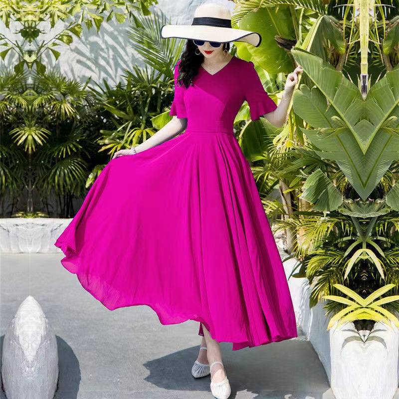Robe longue d'été en mousseline de soie pour femmes, nouveau tempérament coréen, Slim, Style bohème, plage, grand ourlet, 2026