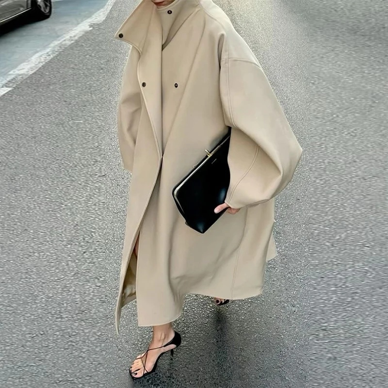 Manteau d'hiver pour femme 2026, nouvelle collection automne, style coréen, col montant, manches chauve-souris, coupe ample et oversize, manteau long décontracté chic pour le streetwear