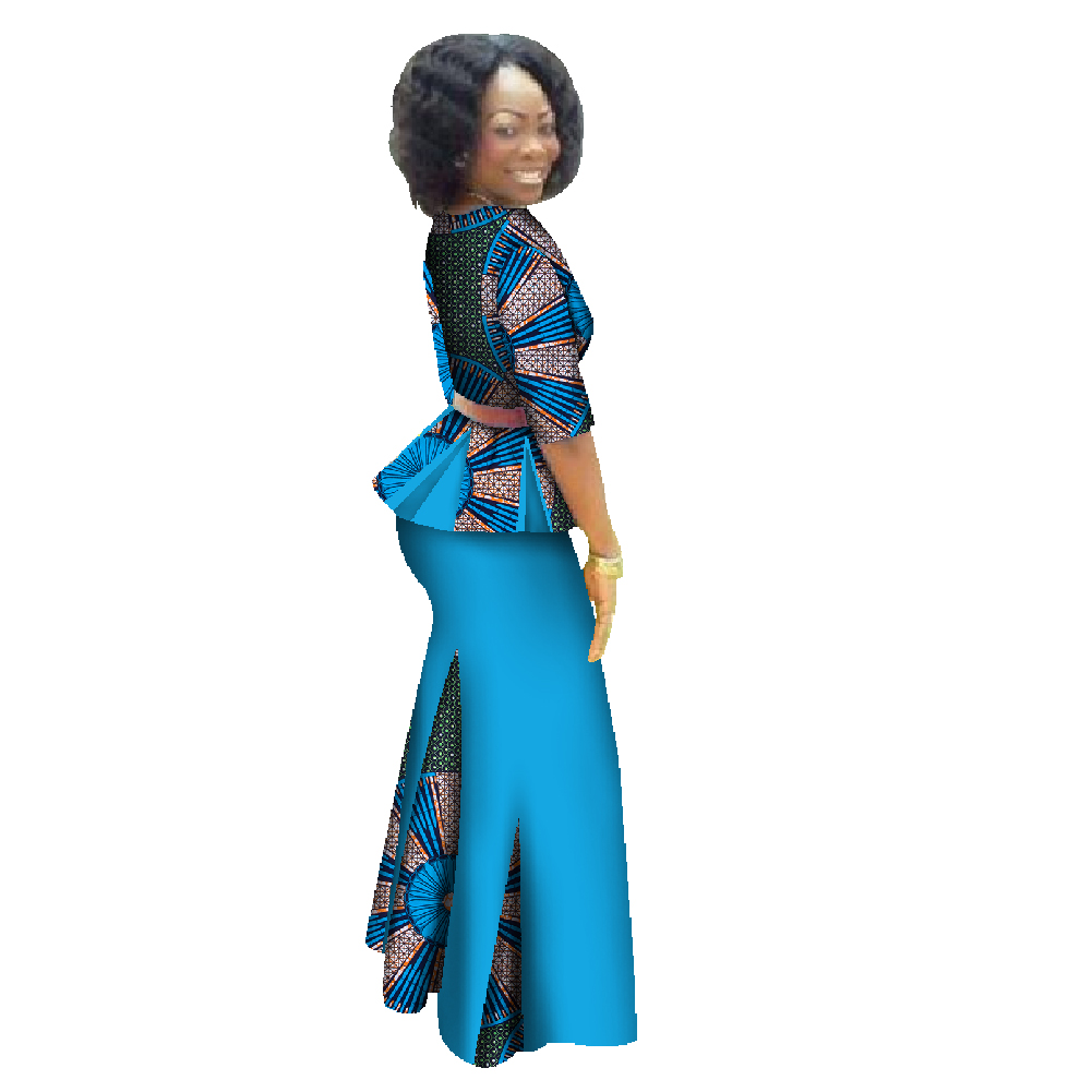 Ensemble de vêtements africains traditionnels pour femmes, robe maxi à demi-manches, jupe imprimée africaine Dashiki, écharpe gratuite, 6XL, WY1435, 2 pièces