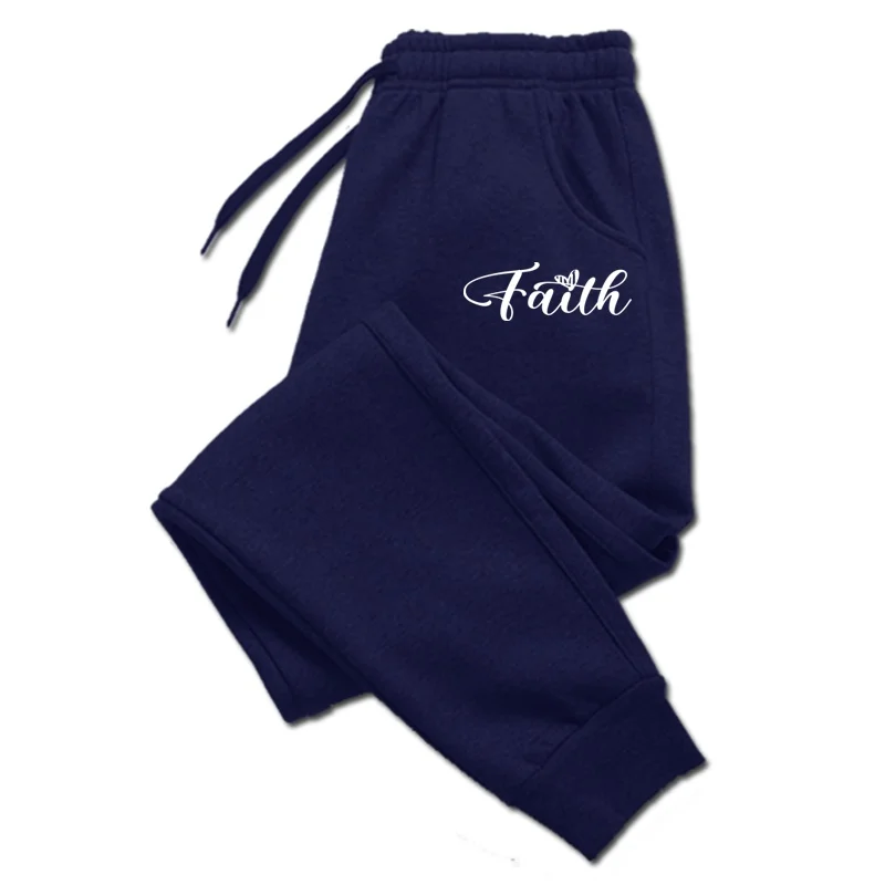 Pantalon de jogging long en molleton pour femme, imprimé lettres 'Faith', pour l'automne et l'hiver, idéal pour le sport, le fitness et les activités de plein air, style décontracté et tendance
