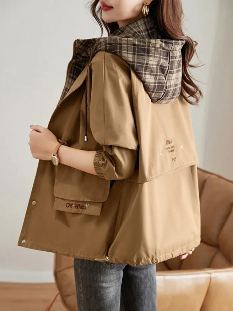 2025 nouvelle mode coréenne courte coupe-vent à capuche femme à manches longues lâche vêtements d'extérieur décontractés manteaux femmes automne Trench Coat femme