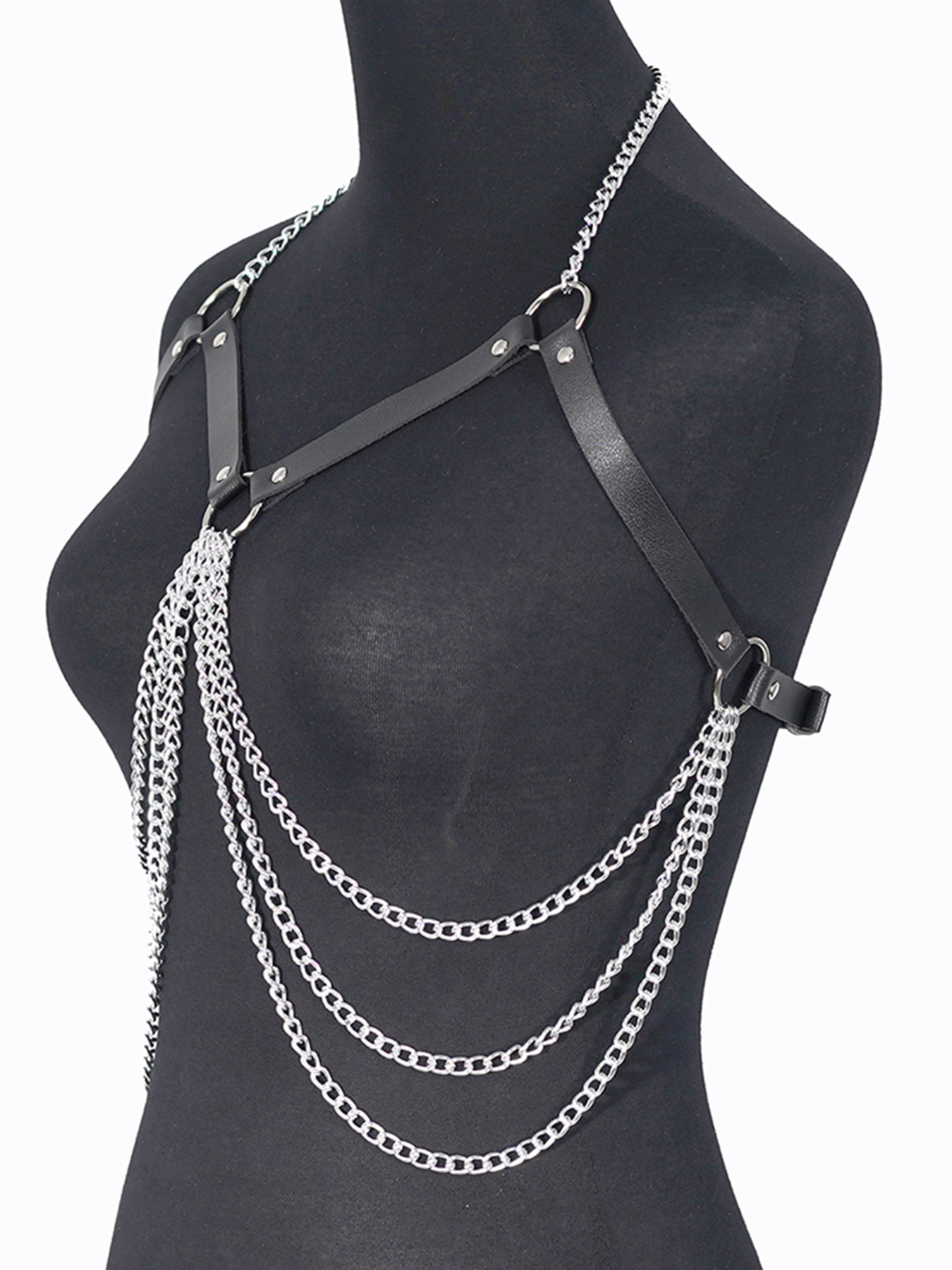 harnais femme porte jartelle harnais femme ceinture harnais cuir Chaîne de corps en cuir punk pour femmes – Soutien-gorge harnais réglable avec chaînes en métal argenté, lingerie gothique Festival Rave, bijou à la mode