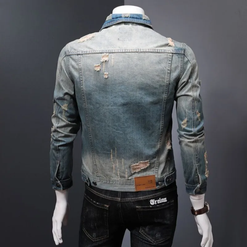 Vestes en denim rembourrées pour hommes, bouton chaud, vêtements élastiques coréens, tissu au prix le plus bas, manteau de cowboy lavé porté par Joker