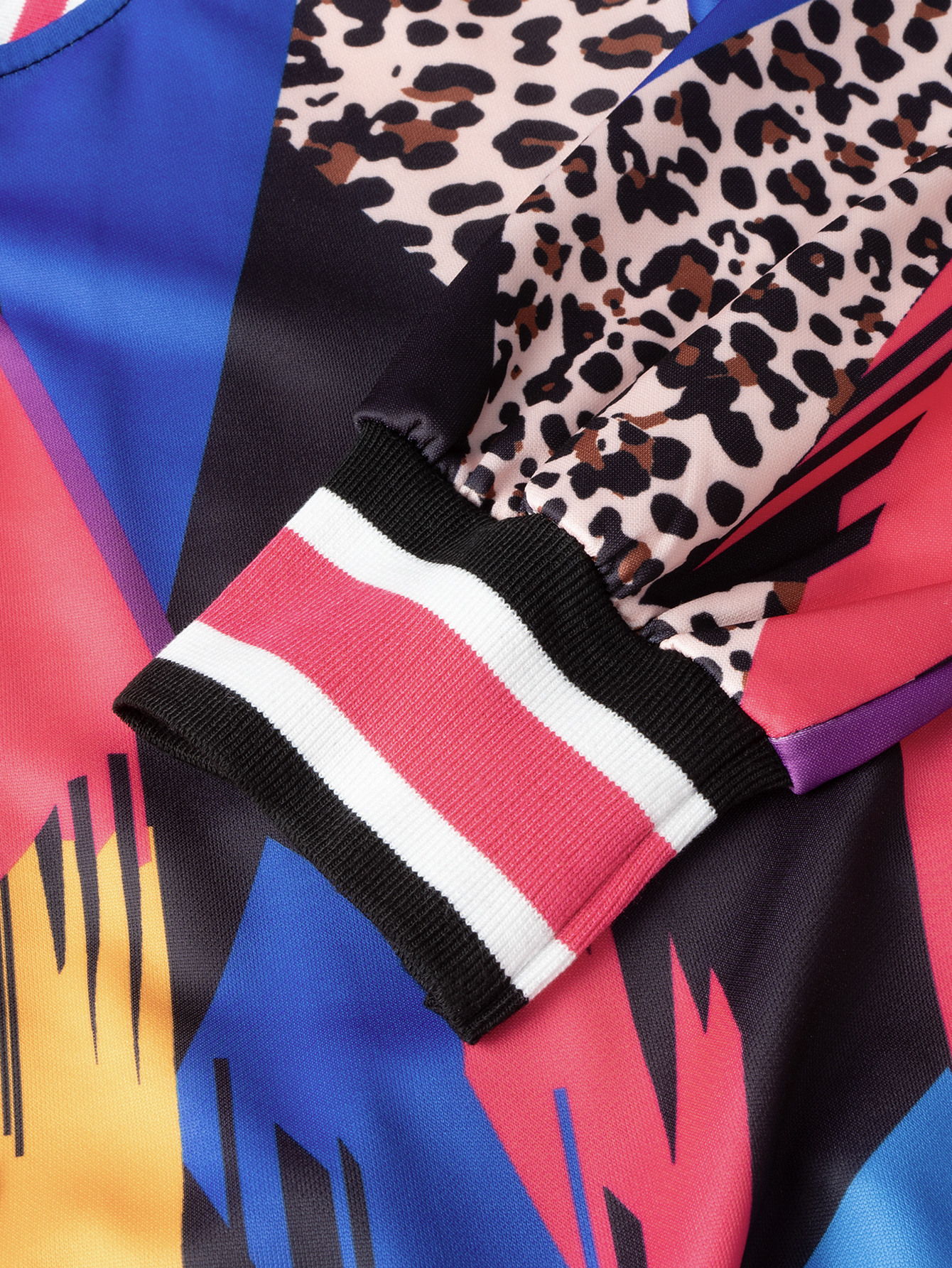 Veste courte à imprimé léopard et blocs de couleurs pour femme, col côtelé rayé, boutonnée, manches longues, style streetwear, vêtement d'extérieur court