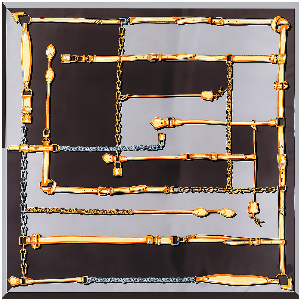 Grand foulard carré en soie pour femme 130x130cm, imprimé géométrique rétro à chaînes, foulard de tête tendance pour accessoires élégants