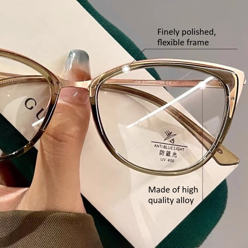 Lunettes de myopie œil-de-chat élégantes pour femmes, monture métallique anti-lumière bleue, lunettes de vue haute définition pour voir loin, dioptrie négative