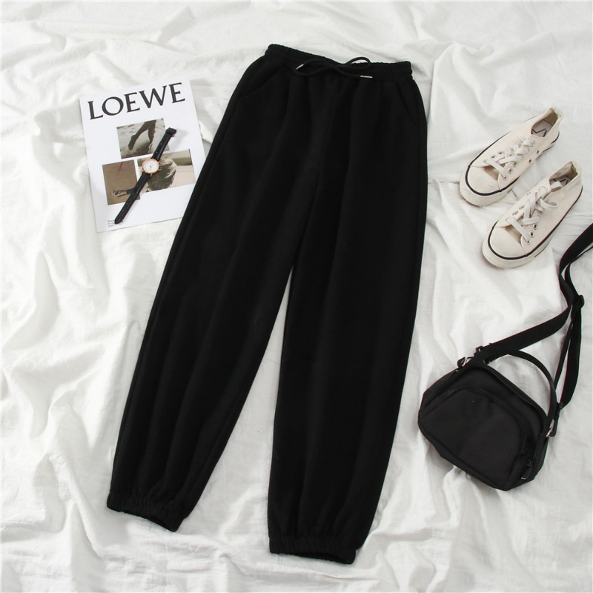 Pantalons décontractés pour femmes, mode, ample, uni, taille mi-haute, cordon de serrage, taille élastique, poche, printemps, bureau, trajets quotidiens, pantalons de survêtement pour femmes