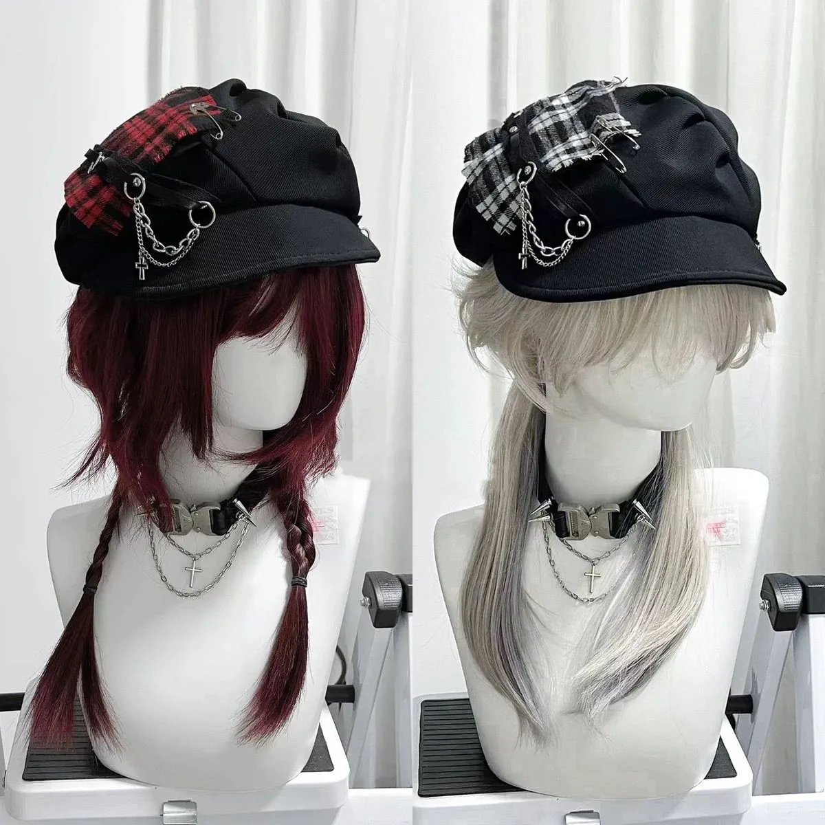 Chapeau femme doux Style Cool Y2K sous-culture Punk millénaire épices croix neutre foncé à carreaux béret chapeau mignon chapeau gothique Lollita
