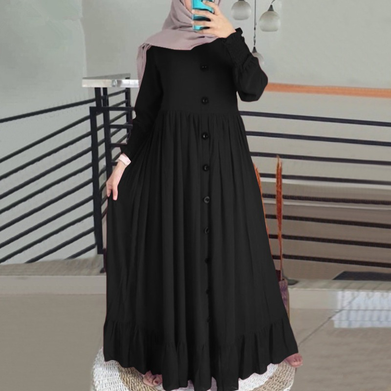 Robe Abaya islamique en coton et chanvre, rétro, décontractée, muselmane, ample, col rond, à volants, pour femmes, nouvelle collection 2024