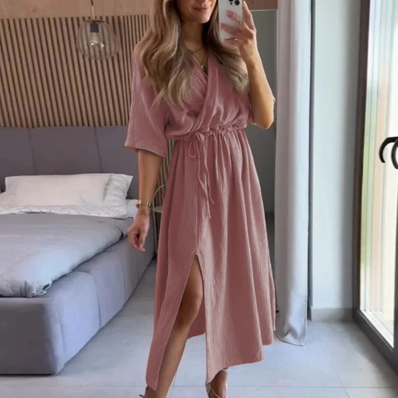 Robes de soirée élégantes pour femmes, 100% coton, mousseline, gaze, vacances, plage, décontracté, corset, ceinture, robe pour dames, robe d'été solide