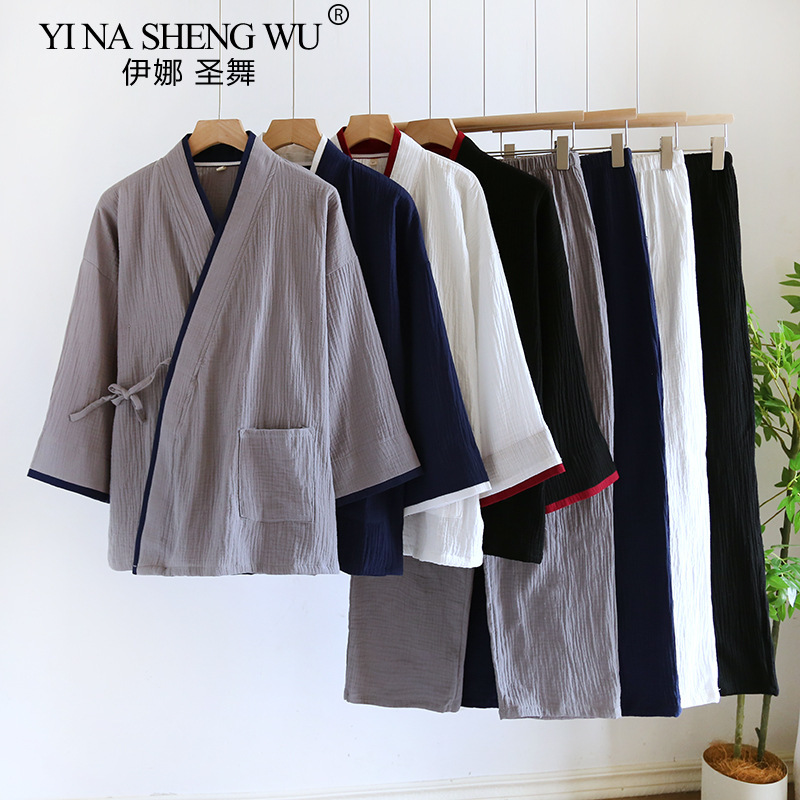 Pyjama en gaze de coton pur Hanfu pour hommes, kimono mince de style japonais, grande taille, maison trempée à la vapeur, printemps et automne