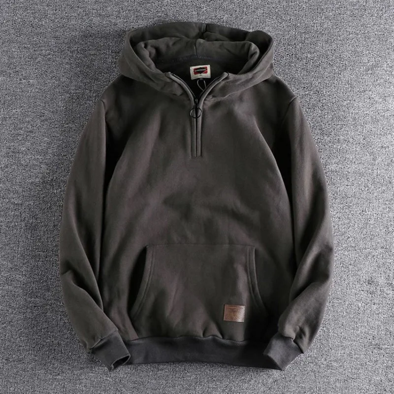 Sweat-shirt noir à demi-fermeture éclair pour homme, vêtement chaud, solide, polaire, Y2k, Vintage, haute qualité, Style coréen, ample