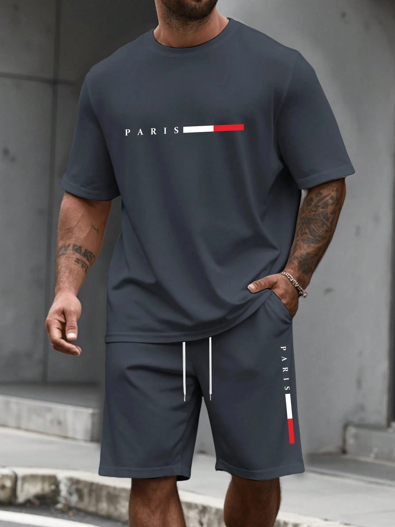 Survêtement pour homme 2 pièces ​ Ensemble de vêtements de sport pour homme, t-shirt à manches courtes et col rond, short, taille plus, t-shirts pour homme, vêtements d'été