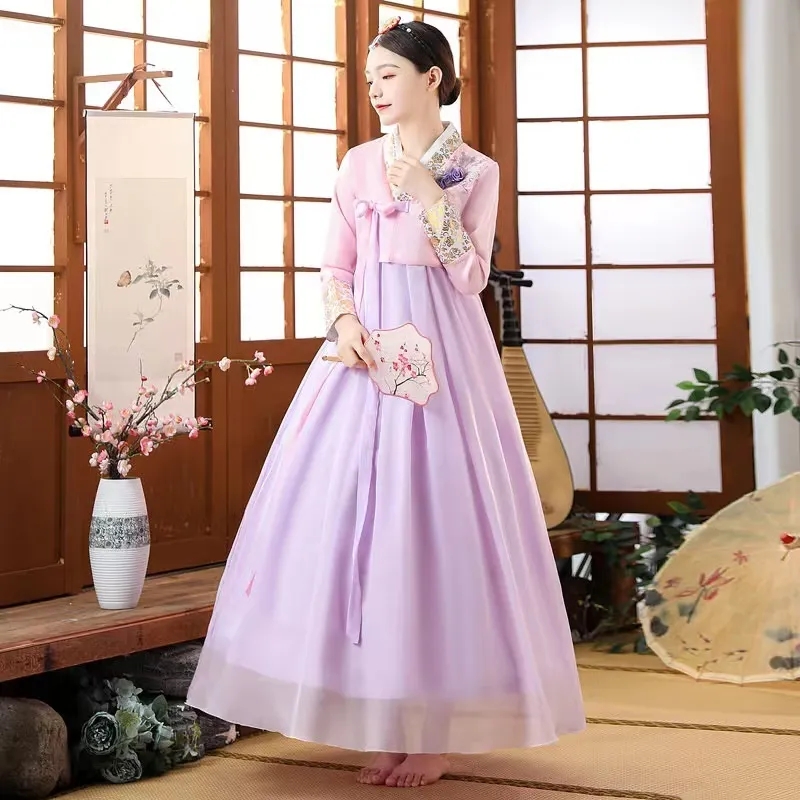 Vêtements Hanbok de palais traditionnel pour femmes, robes de minorité ethnique bronzantes, vêtements de spectacle de danse ethnique améliorés, costume