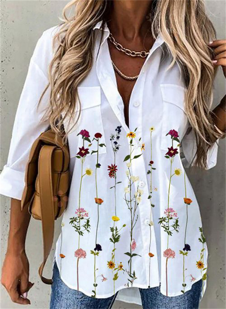 Chemise imprimée à manches longues pour femmes, grande taille, mode décontractée