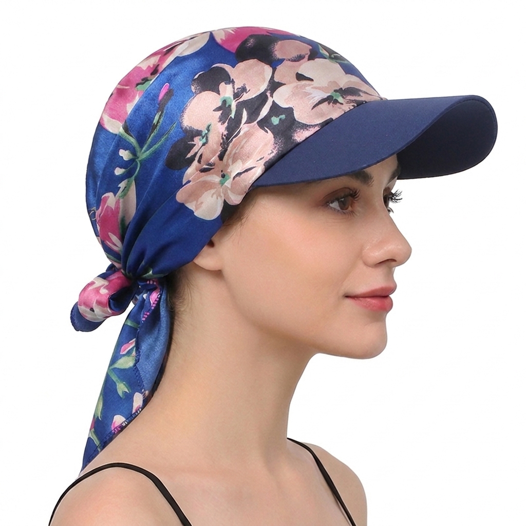 Chapeau de soleil pour femme en satin imprimé avec visière, doux et respirant, style foulard, casquette de baseball pour l'été