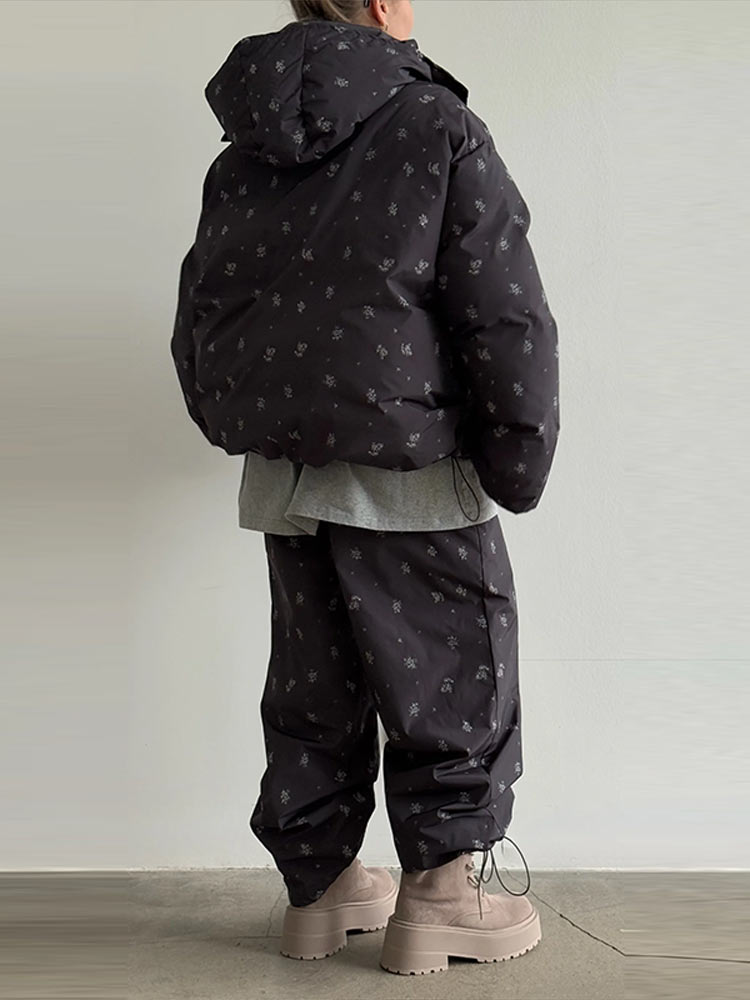 Costume 2 pièces pour femmes, veste rembourrée imprimée à capuche, ensemble pantalon, manteaux bombardier amples, taille élastique, pantalon, nouvelle tenue pour dame, nouvelle collection hiver