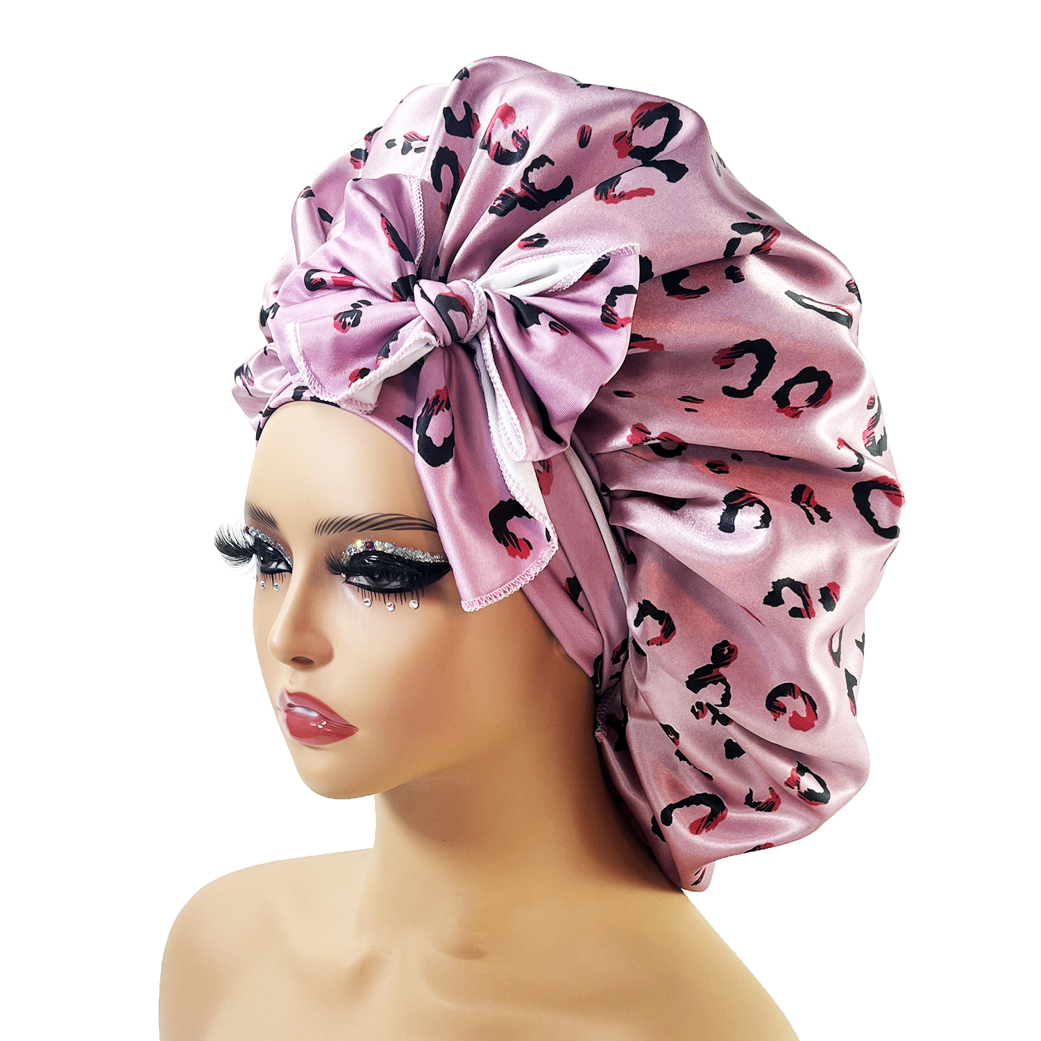 Nouveau Grand Bonnet en Satin de soie, Bonnet de nuit avec bandeau à nouer, enveloppe de bord pour femmes, cheveux tressés bouclés