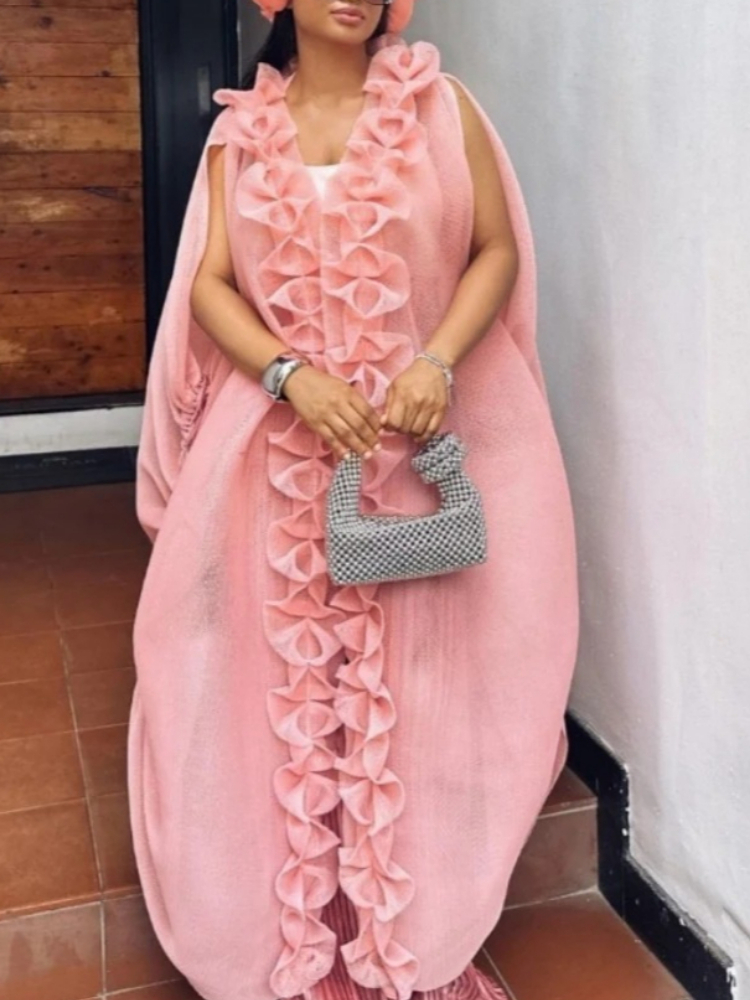 Ensemble deux pièces africain élégant à volants, sans manches, Cape caftan ample, taille haute, jambes larges, pantalon plissé, événements, fêtes, occasions, nouveau