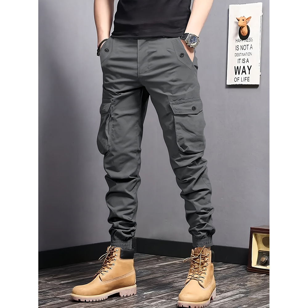 Pantalon Cargo Homme en Coton Printemps-Automne 2026 – Décontracté, Ample, Grandes Poches, Tendance Kaki, Style Harajuku Streetwear
