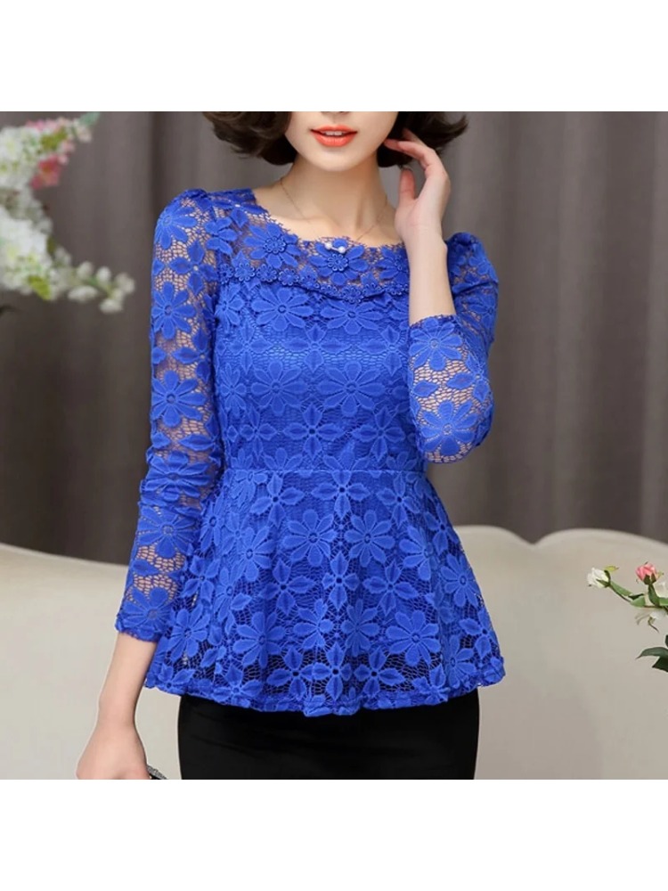 Femmes blusas blusa longa camisa feminina vintage à manches longues dentelle blouse plissado topo chemise femme grande taille S-5XL