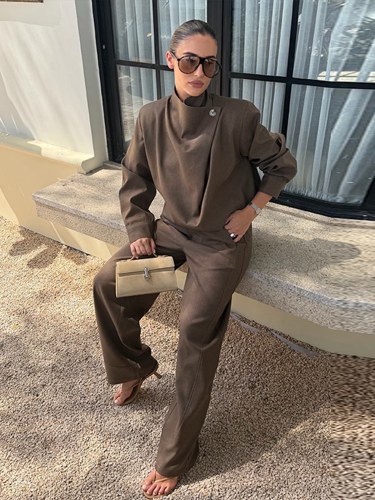 Ensembles 3 Pièces pour Femme : Manteau, Hauts Tube et Pantalons – Tenues Sexy avec Veste Ample à Manches Longues Lanterne et Fermeture Éclair, et Pantalon Taille Haute à Jambes Larges