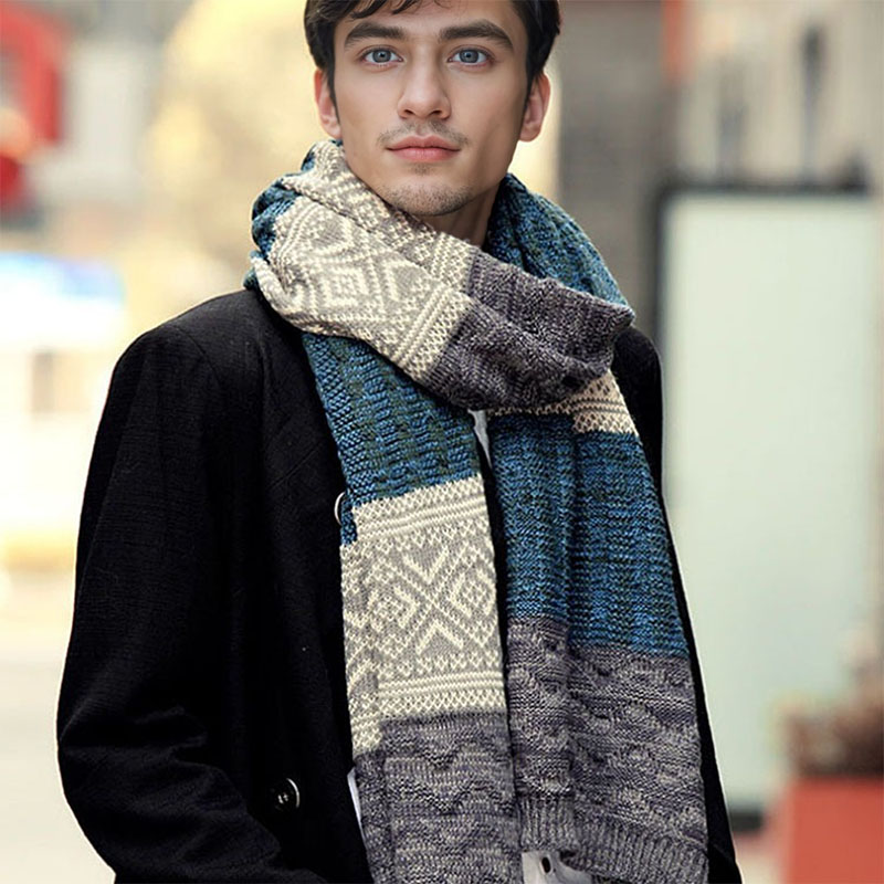 Écharpe d'hiver pour hommes écharpe à carreaux tricot décontracté garder au chaud foulard Patchwork laine cachemire écharpe AC086