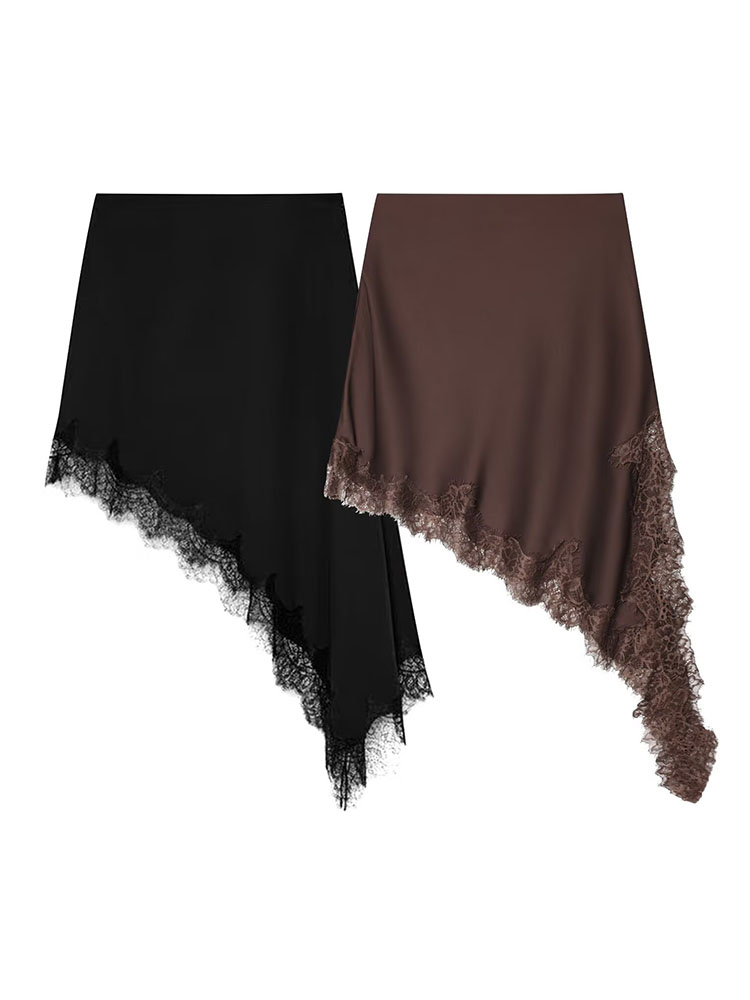 HH femmes 2025 nouvelle mode Simple asymétrique dentelle jupe femme élégante Sexy soie Satin Texture taille moyenne décontractée polyvalente jupe