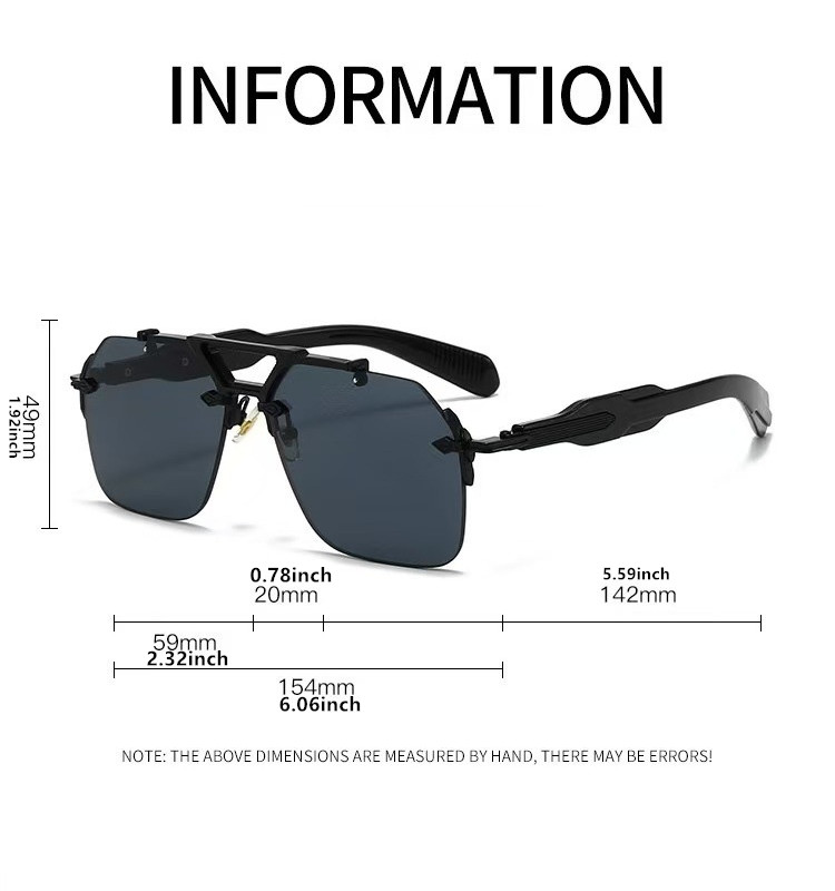 Nouvelles lunettes de soleil pour homme, style steampunk, design à double pont, sans monture, lunettes de pilote, protection UV, lunettes de protection rétro
