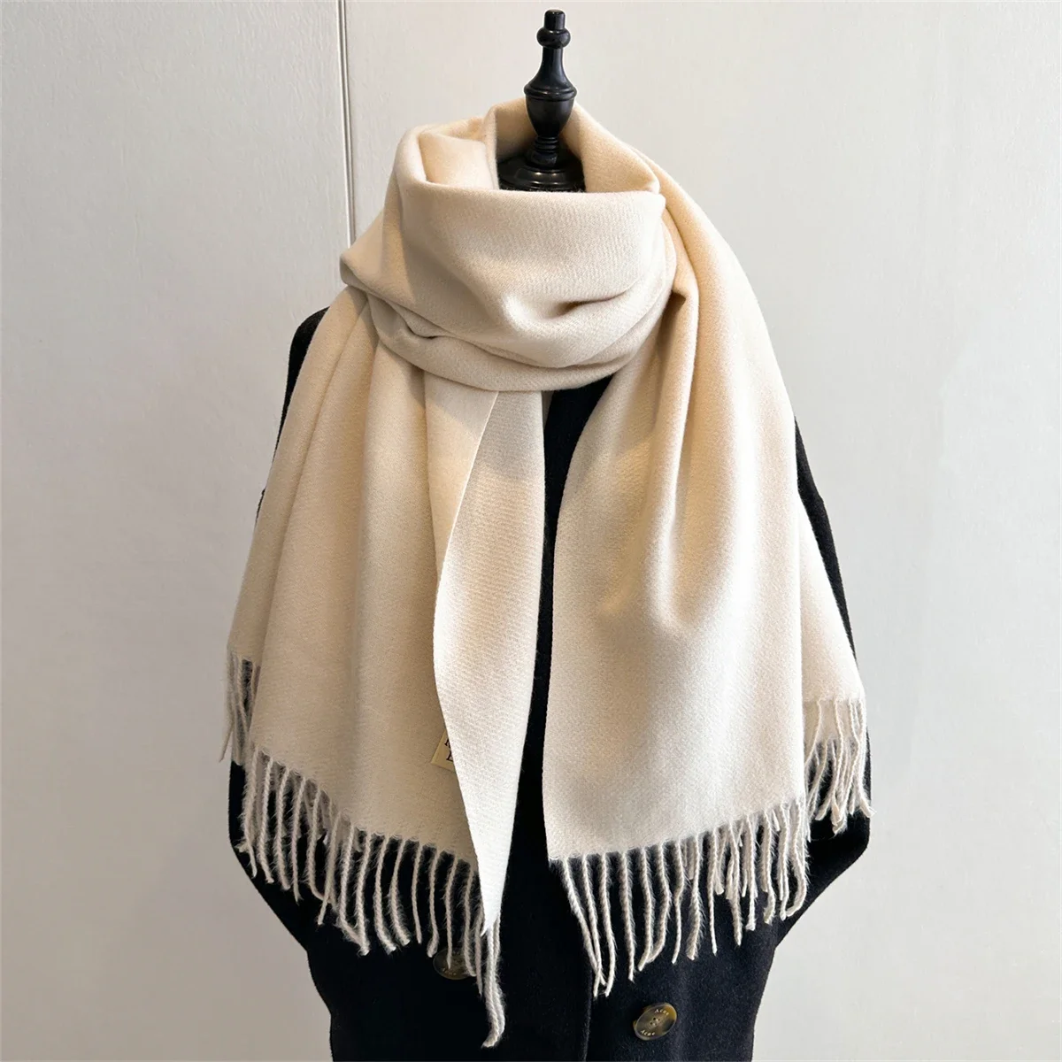 Écharpe en Cachemire pour Femme, Pashmina Chaud, Longue Couverture Optique, Châles à Pompons Doux, Enveloppes, Étoles, Solide, Hiver