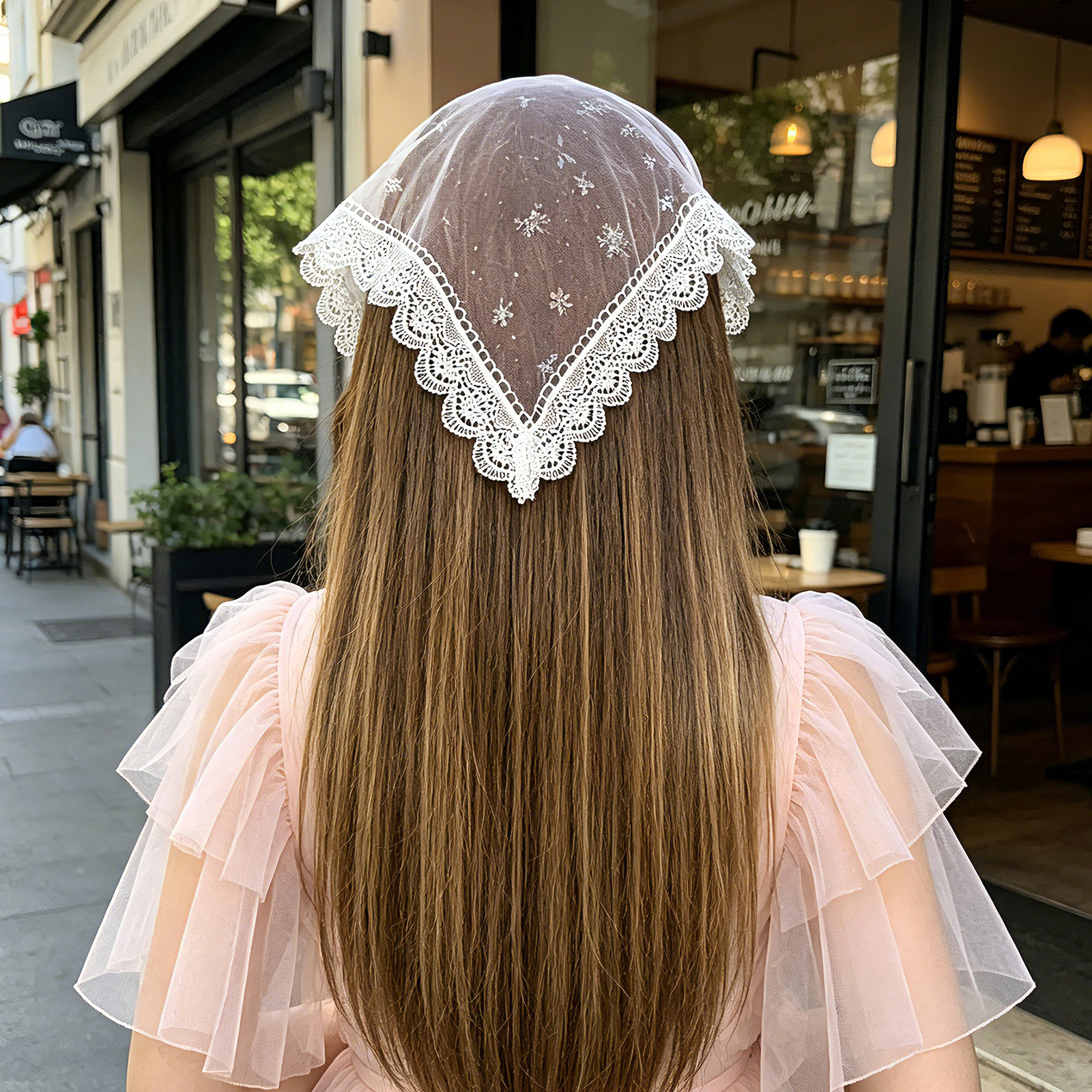 Bandeau en dentelle et maille tendance, bandeau foulard triangulaire rétro français pour femme printemps/été, accessoire de coiffure et de mode SA194