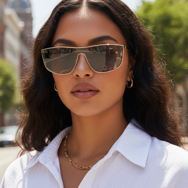 Lunettes de soleil monobloc à monture métallique, élégantes et haut de gamme, pour visages carrés et ronds, pour femmes et hommes