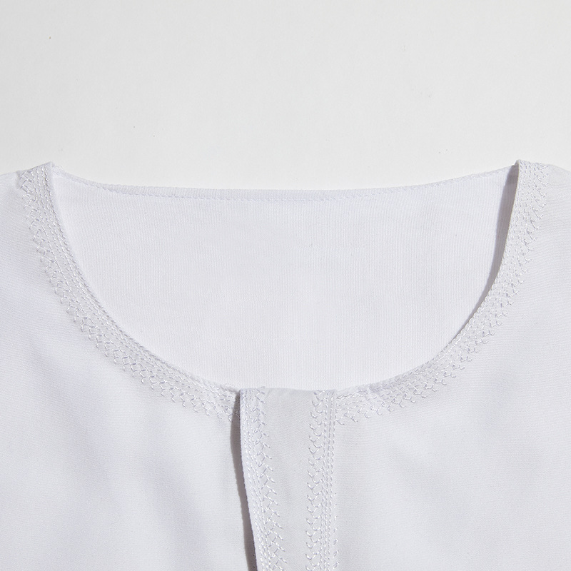 KIDWHXR Jubba Thobe pour homme, couleur unie simple, col rond, robe musulmane ample et confortable à manches longues pour homme
