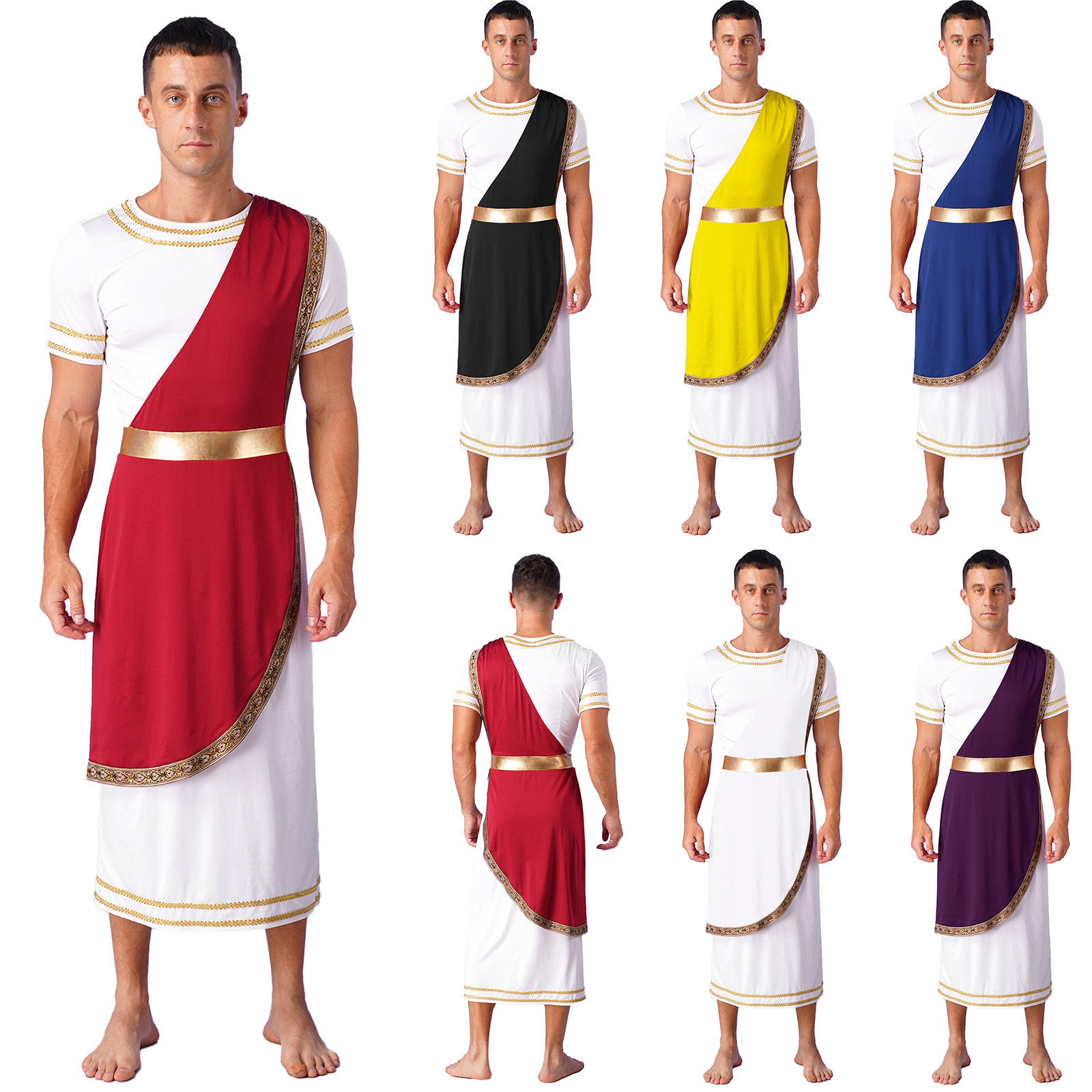 Costume de Toge Romaine à Manches Courtes pour Homme, Robe Rétro, oral alier Médiéval, Kokor, ixà Thème d'Halloween, Barrage, Grec des Prairies