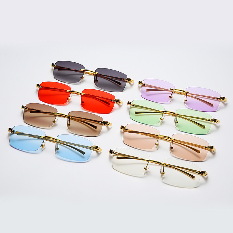 Lunettes de soleil carrées sans monture pour hommes et femmes, lunettes de soleil vintage, UV400, marque de luxe, populaire, voyage, conduite, métal, mode