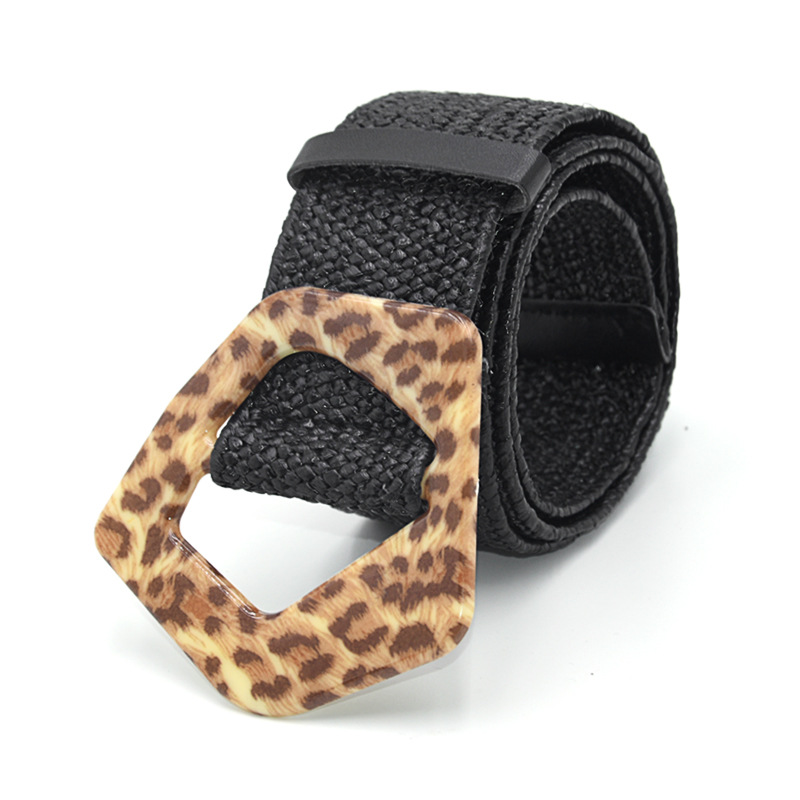 Ceinture de taille tressée Vintage pour femmes, style Boho, rond, carré, léopard, boucle en bois, fausse paille, large, offre spéciale