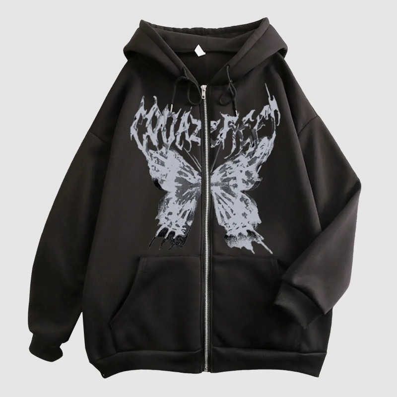 Manteau à capuche pour hommes, sweat à capuche amusant avec fermeture éclair, squelette papillon, chemise de sport ample et confortable, haut à manches longues