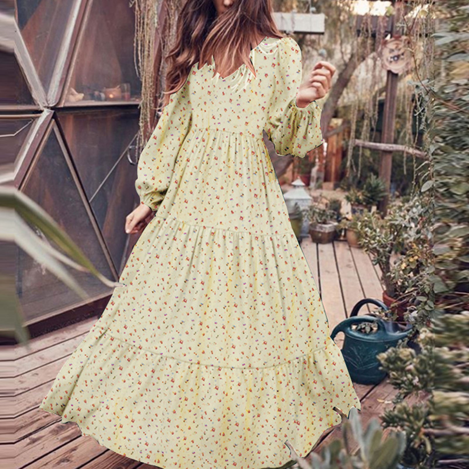 Robe longue décontractée à imprimé floral pour femmes, manches à col en V, robe trapèze, mode élégante, style plage, vacances