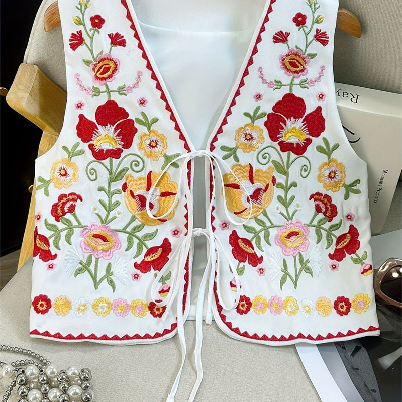 Nouveauté 2026 Gilet sans manches pour femme Printemps-Été, style chinois brodé, rétro, avec broderie de style industriel lourd