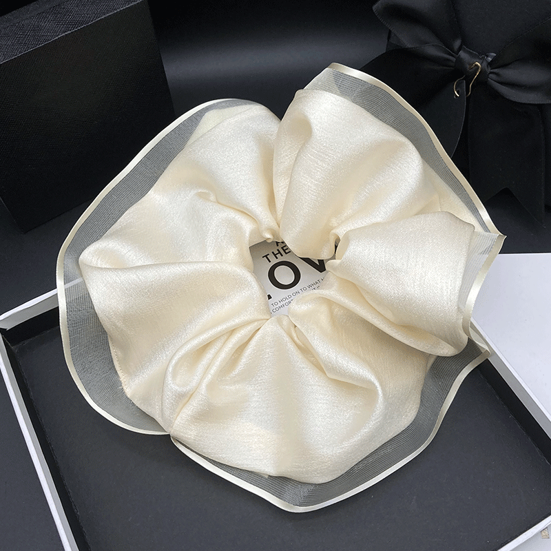 Nouvelle grande boucle pour cheveux, en maille haut de gamme, avec détails en fil, motif floral, style 'Meatballs', élastique à cheveux, boucle 'intestin gros'