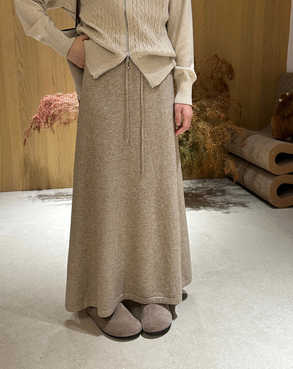 Jupe polyvalente en tricot de laine mi-longue pour femmes, avec taille élastique, Style doux et souple, ourlet large, mode décontractée