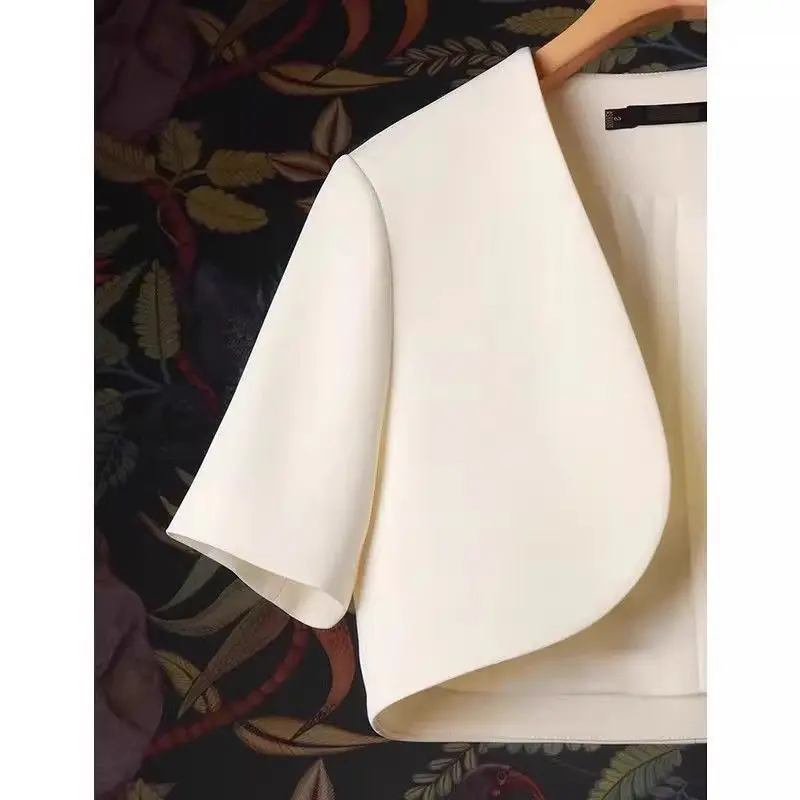 Veste châle courte pour femmes, manches courtes, col en v, costume à la mode, Cardigan d'été